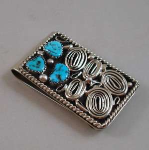 ROGER JONES   NAVAJO   STERLING SILVER & TURQUOISE NUGGET MONEY CLIP 