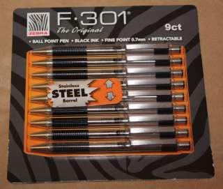 Zebra F 301 Retractable Ball Point Pen Black Ink Fine 0.7mm Stainless 