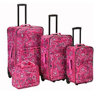 Rockland Pink Bandana 4 pc Luggage set Rolling Paisley  