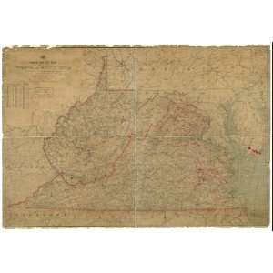  Civil War Map Post route map of the states of Virginia and 