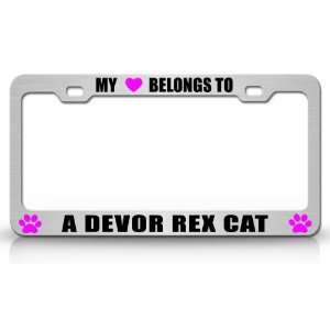 MY HEART BELONGS TO A DEVOR REX Cat Pet Steel Metal Auto License Plate 