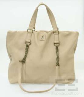 Rachel Zoe Tan Pebbled Leather & Gold Chain Large Tote Bag  