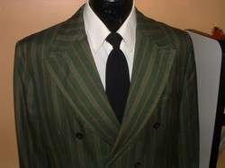 Vintage 60s Mens DB Jacket GREEN GOLD PIN STRIPE Sport Coat WOOL 