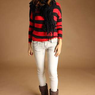 Bold Stripe Long Dolman Sleeve Drop Shoulder Crop Top Jersey Knit T 