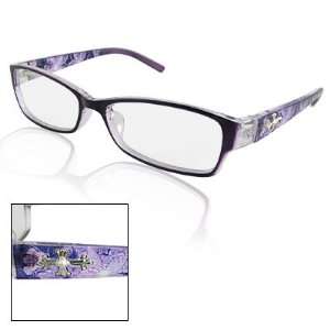  Lady Purple Floral Plastic Arms Clear Lens Plano Glasses 