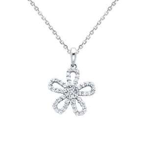 14K White Gold Flower CZ Cubic Zerconia Charm Pendant with 