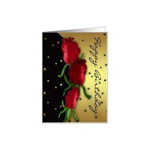  Digitally Painted Rose Bud Birthday Card   Rose Buds Card 