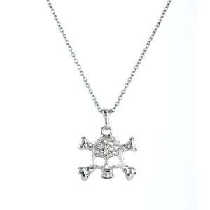    Crystal Skull with Cross Bones Silver Pendant Necklace Jewelry