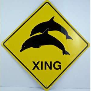    Dolphin Xing Crossing Funny Tin Fish Road Sign