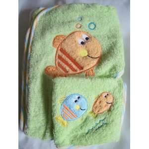  Koala Kids Hooded Towel & Washcloth Green Fishy Baby
