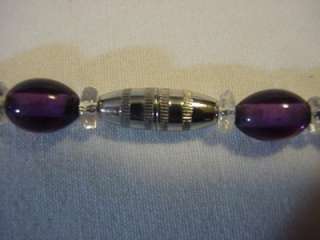 Purple & Clear Glass Bead Necklace Vintage  