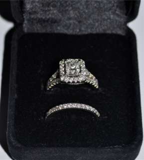   Gold Brilliant Cut Princess Diamond Engagement Ring Set Excellent Cnd