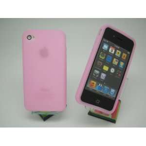 Pink Apple iPhone 4 4S Silicone Gel Soft Back Case Cover + Free Clear 