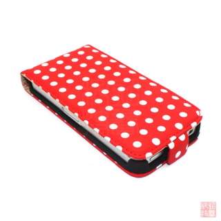 Red POLKA DOT LEATHER FLIP CASE COVER POUCH FOR iPhone 4S 4 4G  