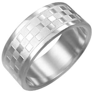  Checker Design Stainless Steel Ring   7 Jewelry