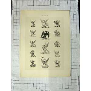 Plate Of Heraldry Crests C1790 C1900 Winged Birds:  Home 