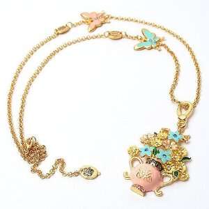  Floral Design Butterfly with Flower Vast Necklace Jewelry