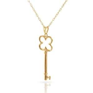 Bling Jewelry 14k Gold Vermeil Four leaf Clover Key Pendant with 18 