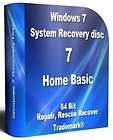 Windows 7 Home Basic Recovery Disc, 64 Bit, Start up Repair, Back Up 