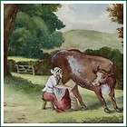 Morgan Dairy Maid Cow Antique Watercolour Painting
