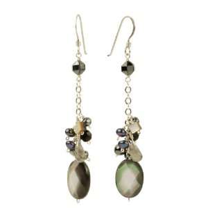  Mother of Pearl Oval with Peacock Pearl Earrings: Jewelry