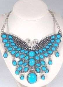 Excellent Big Tibet Silver Butterfly Turquoise Pendant Necklace  