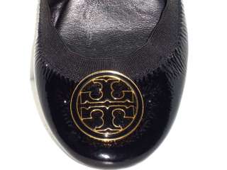   Caroline Black Patent Leather Medallion LOGO Ballet Flat Shoes 6.5M