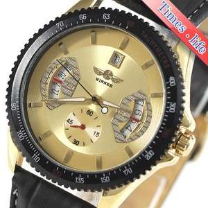 Mens Fashion Wrist Watch Gold Face Automatic Mechanical  
