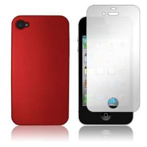 : Apple iPhone 4S   Red Rubberized Hard Plastic Case + Mirror Screen 