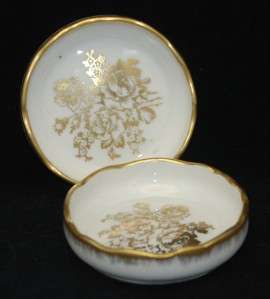 FRANCE HANDPAINTED GOLD ACCENTED PORCELAIN SALTS  