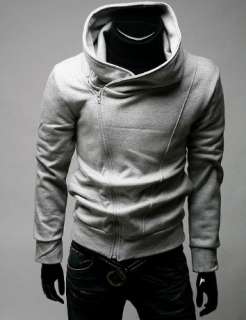 NWT Men Front Zip Rider Style Causal Stylish Grey Hoodie Short Jacket 
