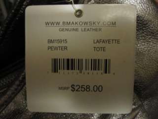 258 B. MAKOWSKY Pewter LAFAYETTE Tote Bag Handbag Purse  