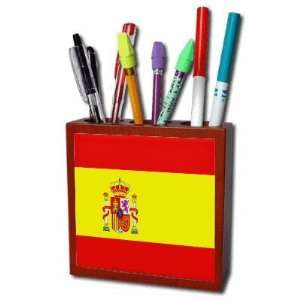  Spain Flag Mahogany Wood Pencil Holder
