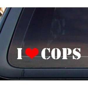 I Love COPS w/ Red Heart Car Decal / Sticker   White & Red 