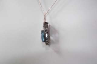  Sterling Silver Necklace Blue Topaz and Marcasite Art Deco Pendant