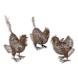  Uttermost 10 Inch Metal Chickens Statues Set/3 Gold