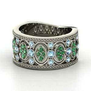 Renaissance Band, 14K White Gold Ring with Blue Topaz & Emerald