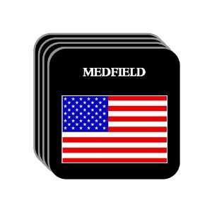 US Flag   Medfield, Massachusetts (MA) Set of 4 Mini Mousepad Coasters