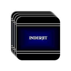 Personal Name Gift   INDERJIT Set of 4 Mini Mousepad Coasters (black 