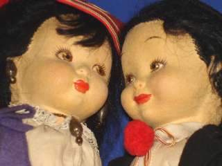 Sweet Pair Felt Cloth Dolls w Magurin Tags Italy 1940s  