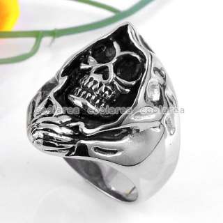 New Mens Punk Gothic Stainless Steel Black Evil Skull Ring Size11 