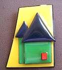 Bold Lucite House Pin in Blue Green and Yellow by Lucinda