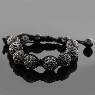 Black Beaded Crystals Cord Onyx Ball Unisex Bracelet  