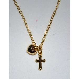  Childrens Jewelry, Girls Gold Cross & Heart Necklace 