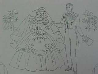 Vintage Transfer Pattern Wedding Sampler Bride Groom  