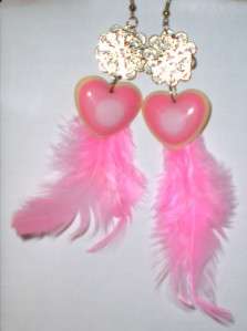 Multi Tone Heart Bead & Dangling Fuzzy Feathers * U Pick Color  
