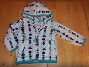   NAVY Turquoise Heart Fleece HOODIE Sweatshirt ZIP UP JACKET 6 12 K606