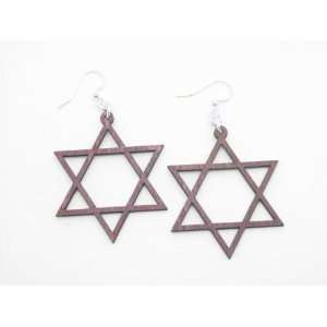  Pink Jewish Star of David Wooden Earrings GTJ Jewelry