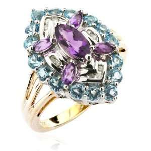  10k White Gold, Amethyst, Blue Topaz and Diamond Marquis 