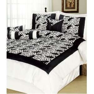 Pc Leopard Design Bed Comforter Set Queen Black/White